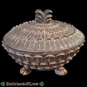 VINTAGE: Rare Pineapple Three-Footed Bowl with Lid / Lined with Red Velvet *HTF*